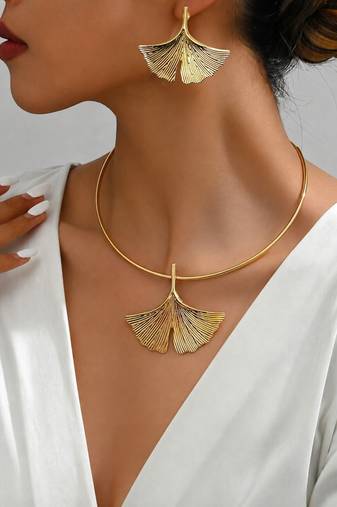 Ginkgo leaf anti tarnish necklace set