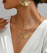 Ginkgo leaf anti tarnish necklace set