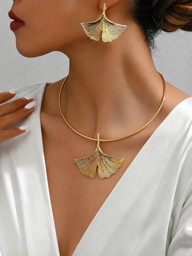 Ginkgo leaf anti tarnish necklace set