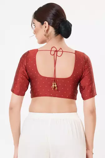 Women's tafeta silk padded front open elbow sleeves saree blouse