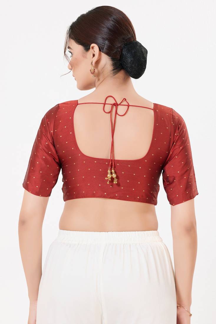 Women's tafeta silk padded front open elbow sleeves saree blouse