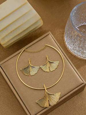 Ginkgo leaf anti tarnish necklace set 2