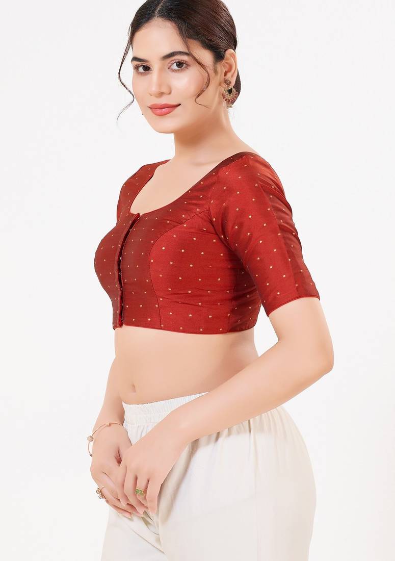 Women's tafeta silk padded front open elbow sleeves saree blouse