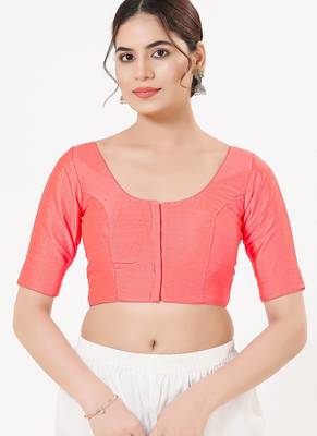 Women's tafeta silk padded front open elbow sleeves saree blouse 1