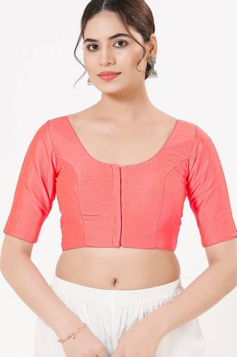 Women's tafeta silk padded front open elbow sleeves saree blouse