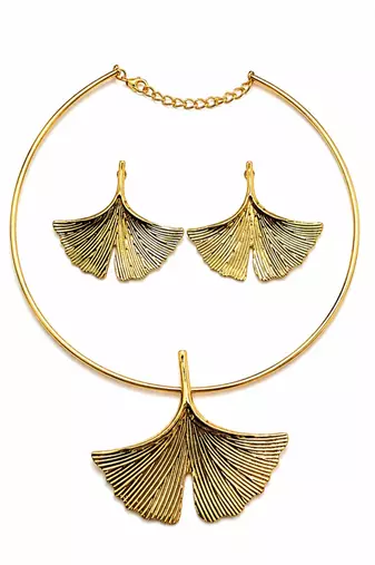 Ginkgo leaf anti tarnish necklace set