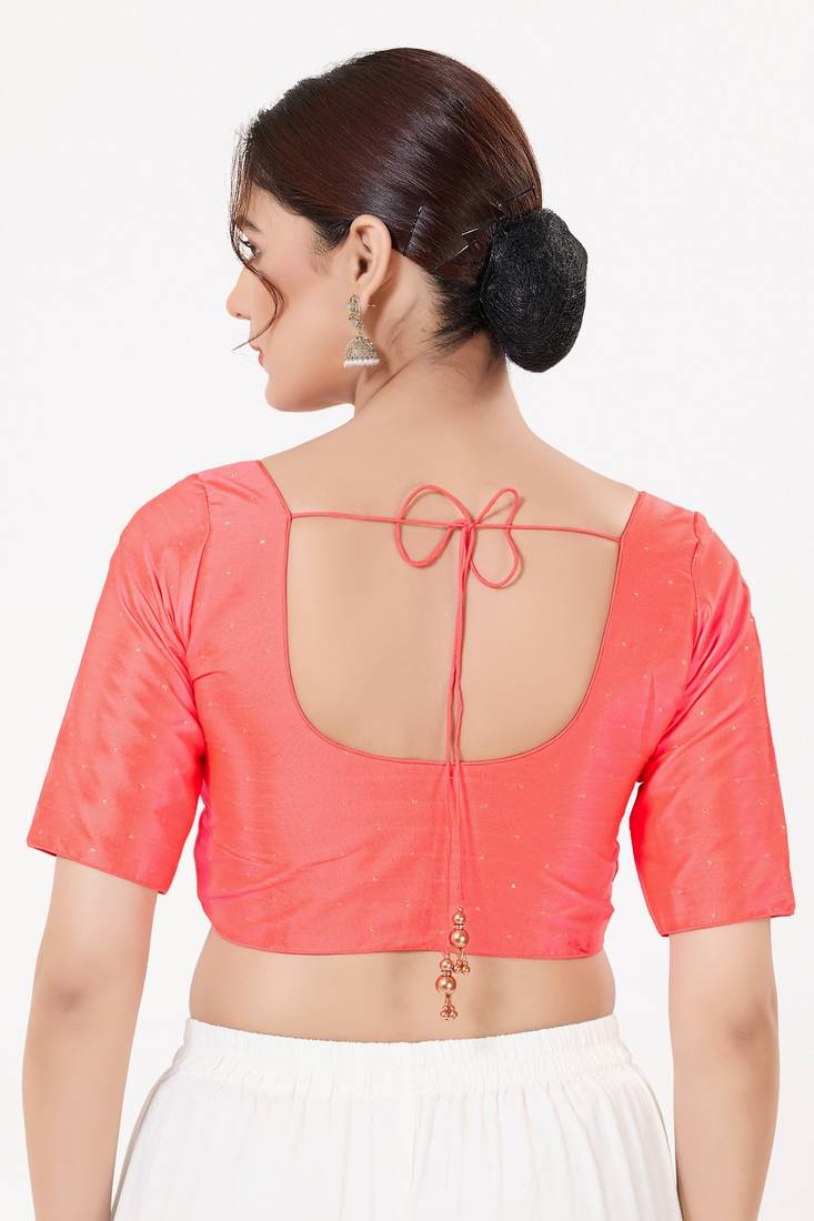 Women's tafeta silk padded front open elbow sleeves saree blouse
