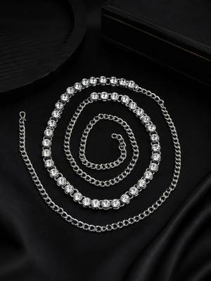 Silver plated cz adjustable kamarbandh waist belt 1