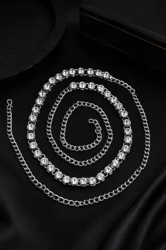 Silver plated cz adjustable kamarbandh waist belt