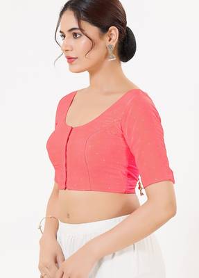 Women's tafeta silk padded front open elbow sleeves saree blouse 3