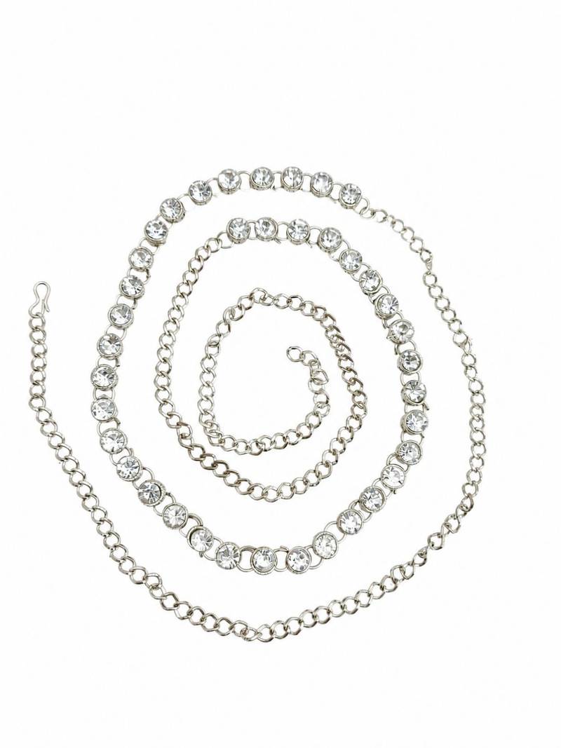 Silver plated cz adjustable kamarbandh waist belt