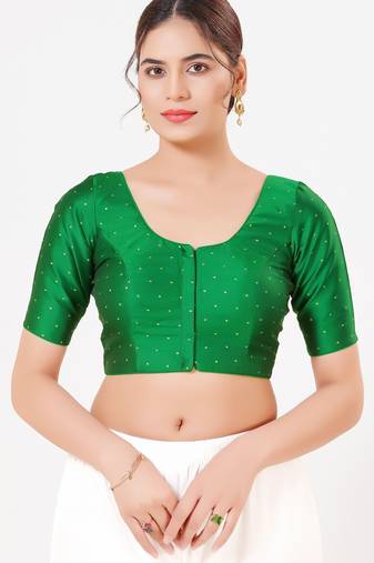 Women's tafeta silk padded front open elbow sleeves saree blouse
