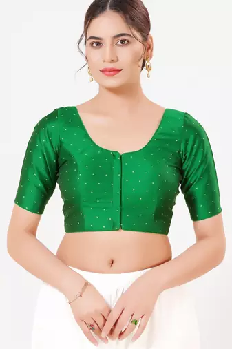Women's tafeta silk padded front open elbow sleeves saree blouse