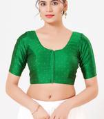 Women's tafeta silk padded front open elbow sleeves saree blouse