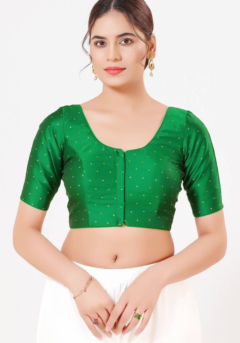 Women's tafeta silk padded front open elbow sleeves saree blouse