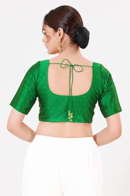 Women's tafeta silk padded front open elbow sleeves saree blouse 2