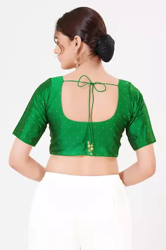 Women's tafeta silk padded front open elbow sleeves saree blouse