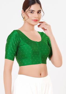 Women's tafeta silk padded front open elbow sleeves saree blouse 3