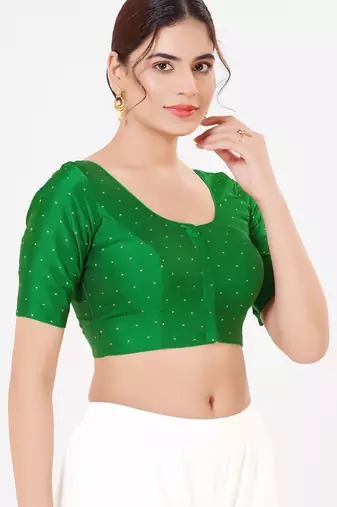 Women's tafeta silk padded front open elbow sleeves saree blouse
