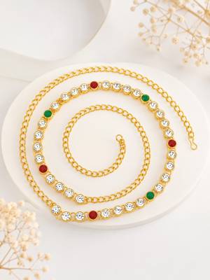 Multicolor gold plated cz adjustable kamarbandh waist chain 1