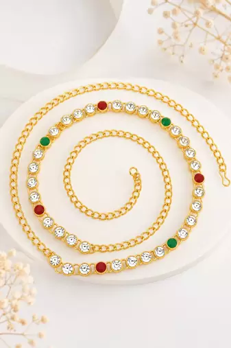 Multicolor gold plated cz adjustable kamarbandh waist chain