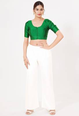 Women's tafeta silk padded front open elbow sleeves saree blouse 4