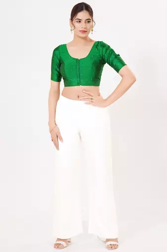 Women's tafeta silk padded front open elbow sleeves saree blouse