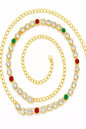 Multicolor gold plated cz adjustable kamarbandh waist chain