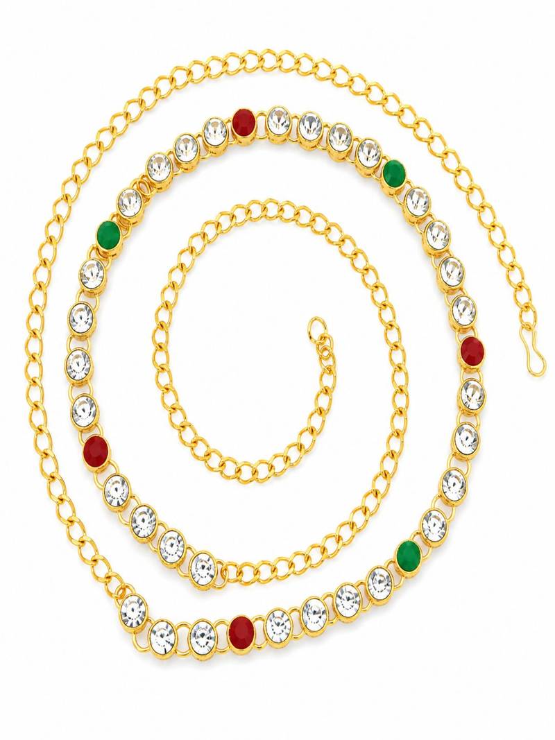Multicolor gold plated cz adjustable kamarbandh waist chain