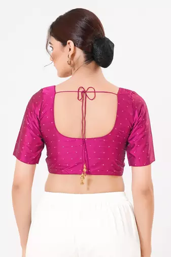 Women's tafeta silk padded front open elbow sleeves saree blouse
