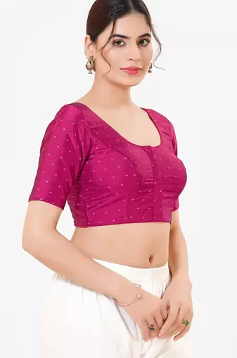 Women's tafeta silk padded front open elbow sleeves saree blouse