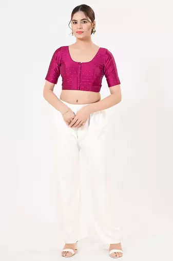 Women's tafeta silk padded front open elbow sleeves saree blouse