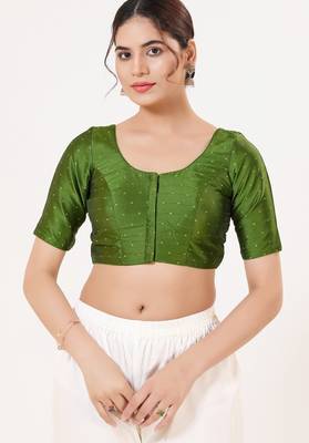Women's tafeta silk padded front open elbow sleeves saree blouse 1