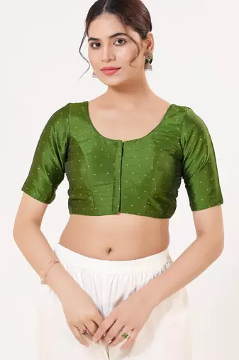 Women's tafeta silk padded front open elbow sleeves saree blouse