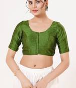 Women's tafeta silk padded front open elbow sleeves saree blouse