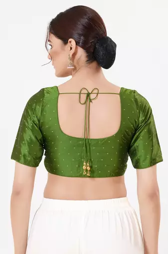 Women's tafeta silk padded front open elbow sleeves saree blouse