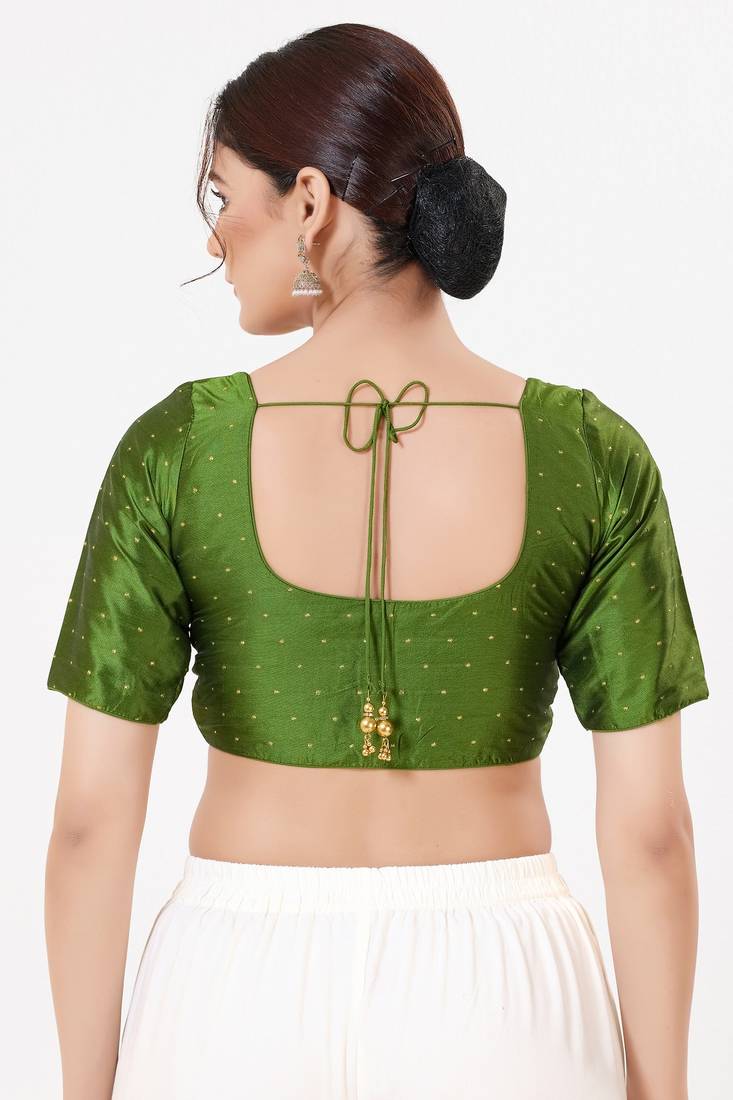 Women's tafeta silk padded front open elbow sleeves saree blouse
