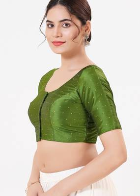 Women's tafeta silk padded front open elbow sleeves saree blouse 3