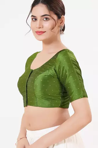 Women's tafeta silk padded front open elbow sleeves saree blouse