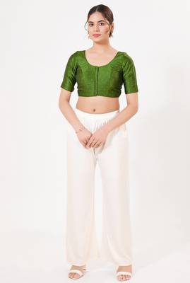 Women's tafeta silk padded front open elbow sleeves saree blouse 4