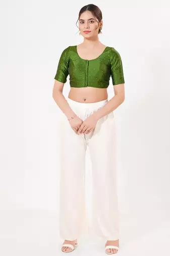 Women's tafeta silk padded front open elbow sleeves saree blouse