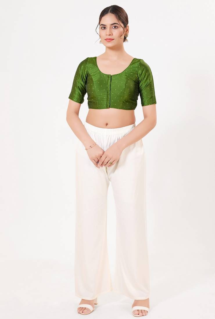 Women's tafeta silk padded front open elbow sleeves saree blouse