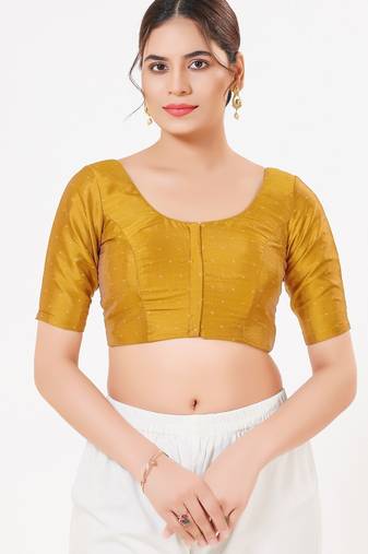 Women's tafeta silk padded front open elbow sleeves saree blouse
