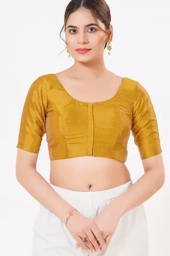Women's tafeta silk padded front open elbow sleeves saree blouse