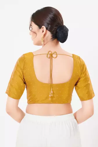 Women's tafeta silk padded front open elbow sleeves saree blouse