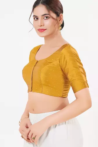 Women's tafeta silk padded front open elbow sleeves saree blouse