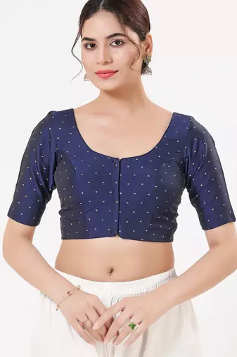 Women's tafeta silk padded front open elbow sleeves saree blouse