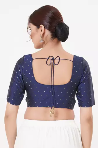 Women's tafeta silk padded front open elbow sleeves saree blouse