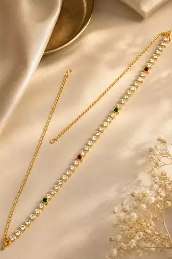 Multicolor gold plated cz adjustable kamarbandh waist chain