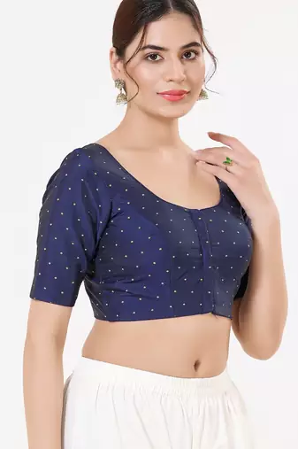 Women's tafeta silk padded front open elbow sleeves saree blouse
